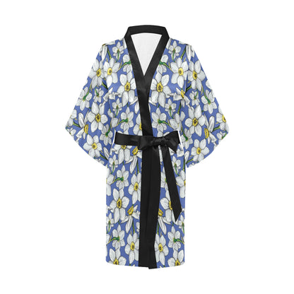 Daffodils Pattern Print Design DF08 Women's Short Kimono