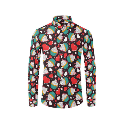 Cupcakes Heart Print Pattern Men's Long Sleeve Shirt