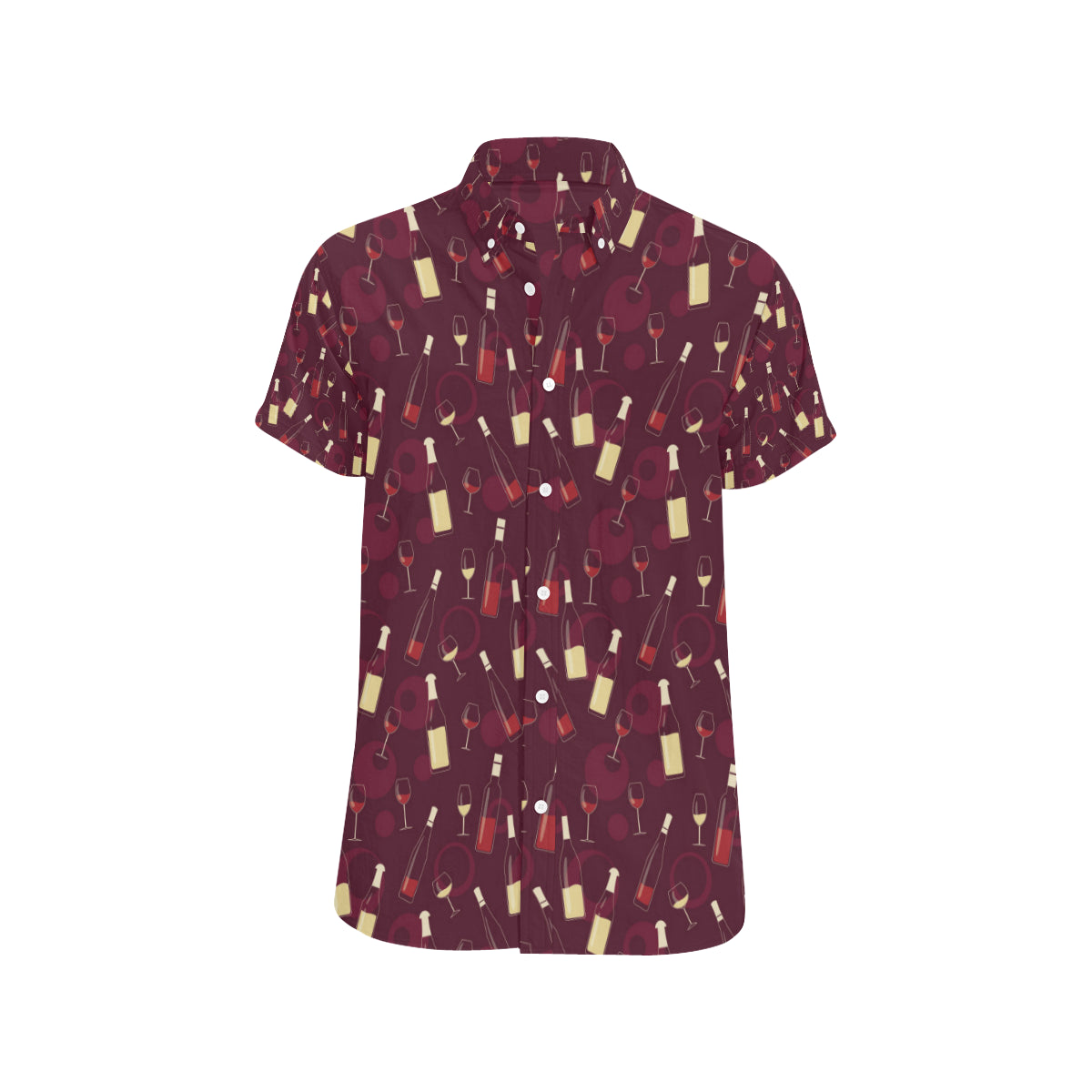Wine Themed Pattern Print Men's Short Sleeve Button Up Shirt