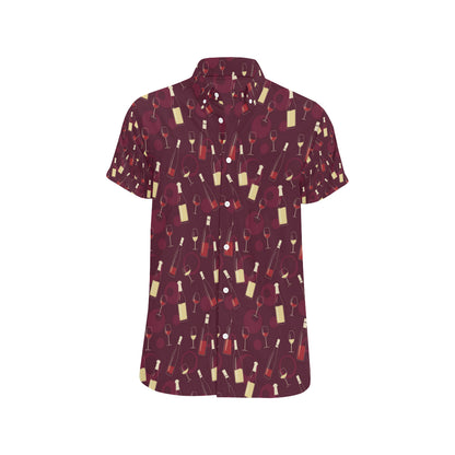 Wine Themed Pattern Print Men's Short Sleeve Button Up Shirt