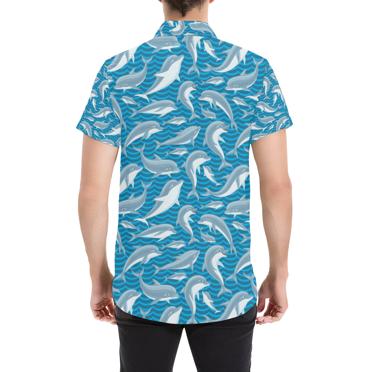 Dolphin Cute Print Pattern Men's Short Sleeve Button Up Shirt