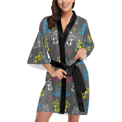 Roller skate Pattern Print Design A02 Women's Short Kimono