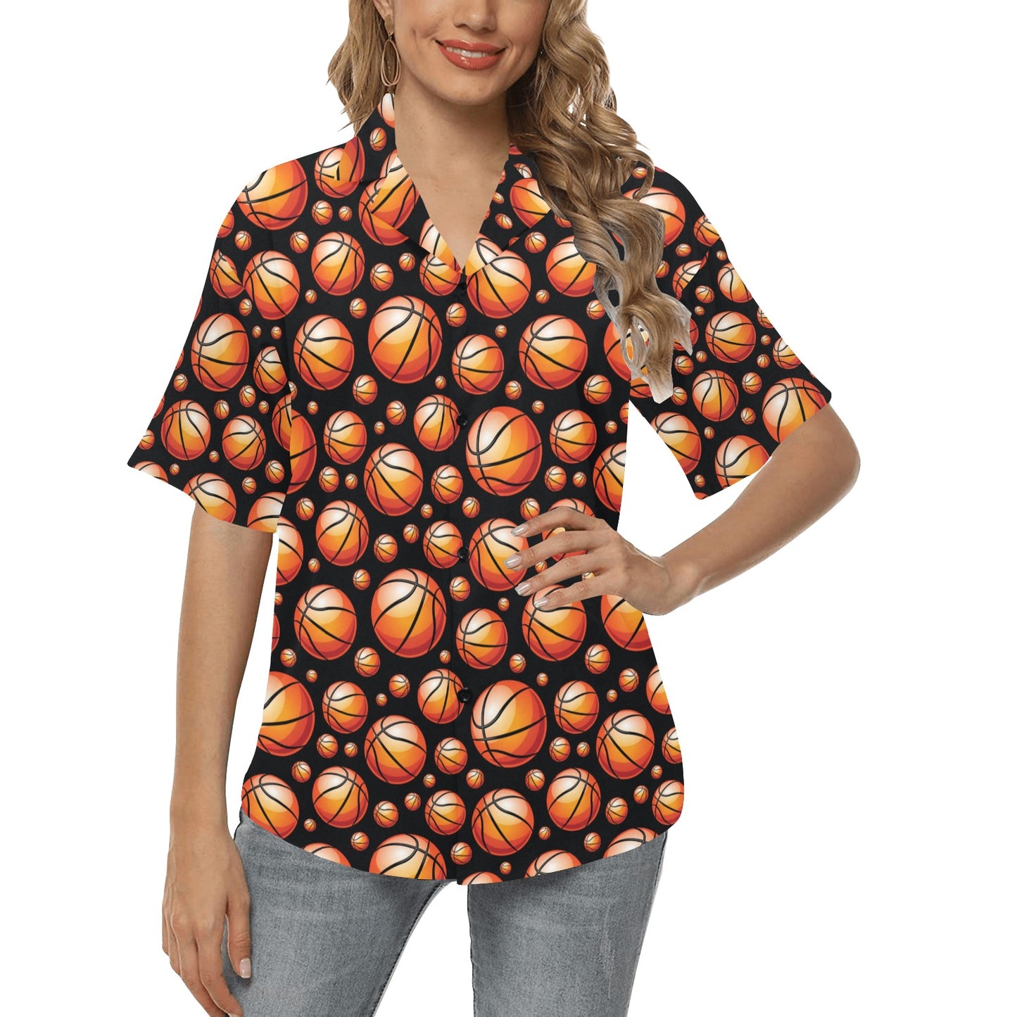 Basketball Black Background Pattern Women's Hawaiian Shirt