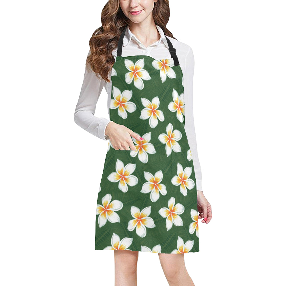 White Plumeria Pattern Print Design PM020 Apron with Pocket
