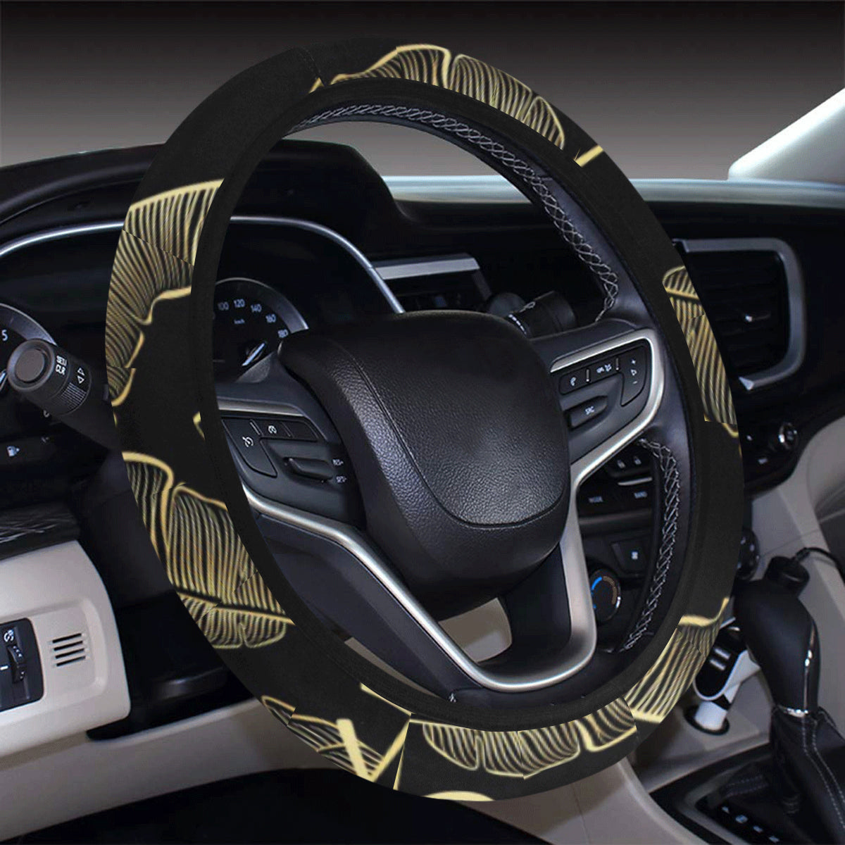Banana Leaf Pattern Print Design BL07 Steering Wheel Cover with Elastic Edge