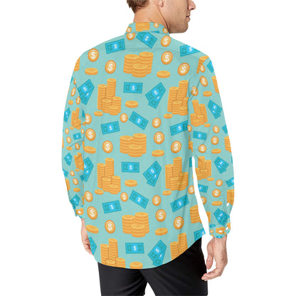 Money Pattern Print Design 03 Men's Long Sleeve Shirt