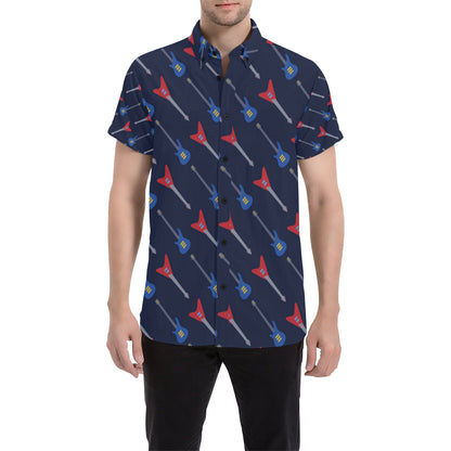 Electric Guitar Pattern Print Design 01 Men's Short Sleeve Button Up Shirt
