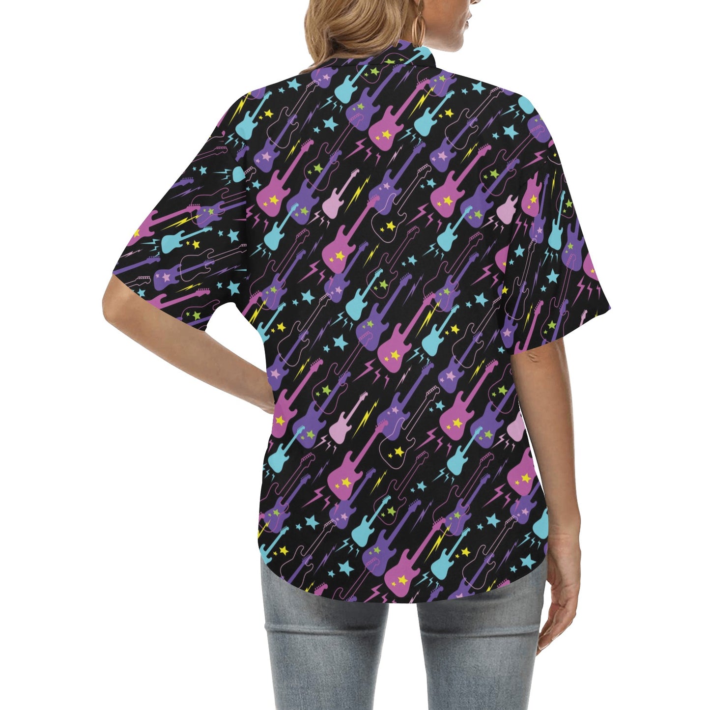 Electric Guitar Pattern Print Design 02 Women's Hawaiian Shirt