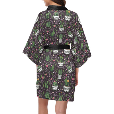 Cactus Pattern Print Design 03 Women's Short Kimono