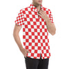 Checkered Red Pattern Print Design 04 Men's Short Sleeve Button Up Shirt