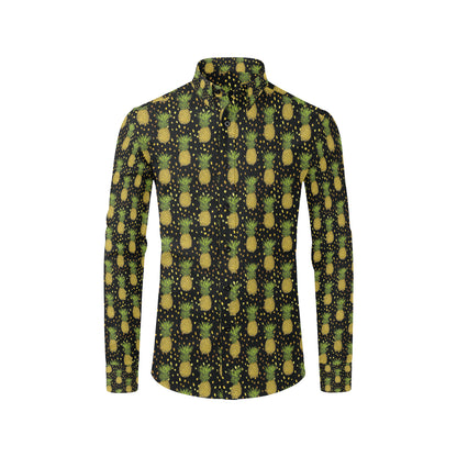Pineapple Gold Dot Themed Print Men's Long Sleeve Shirt