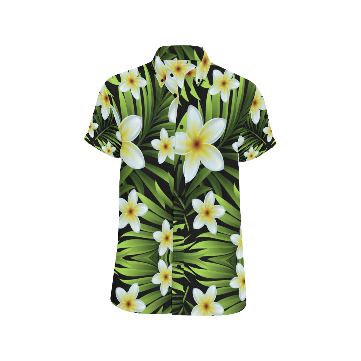 White Plumeria Pattern Print Design PM06 Men's Short Sleeve Button Up Shirt