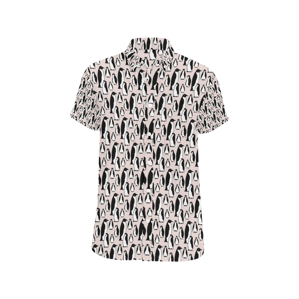 Penguin Themed Men's Short Sleeve Button Up Shirt