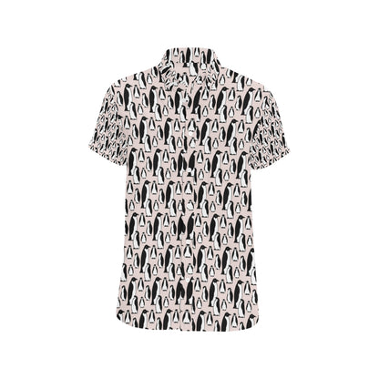 Penguin Themed Men's Short Sleeve Button Up Shirt