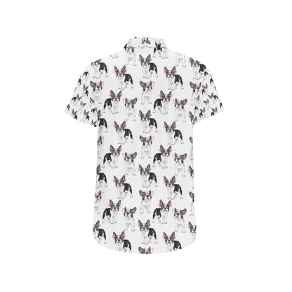 Boston Terrier Pattern Print Design 03 Men's Short Sleeve Button Up Shirt