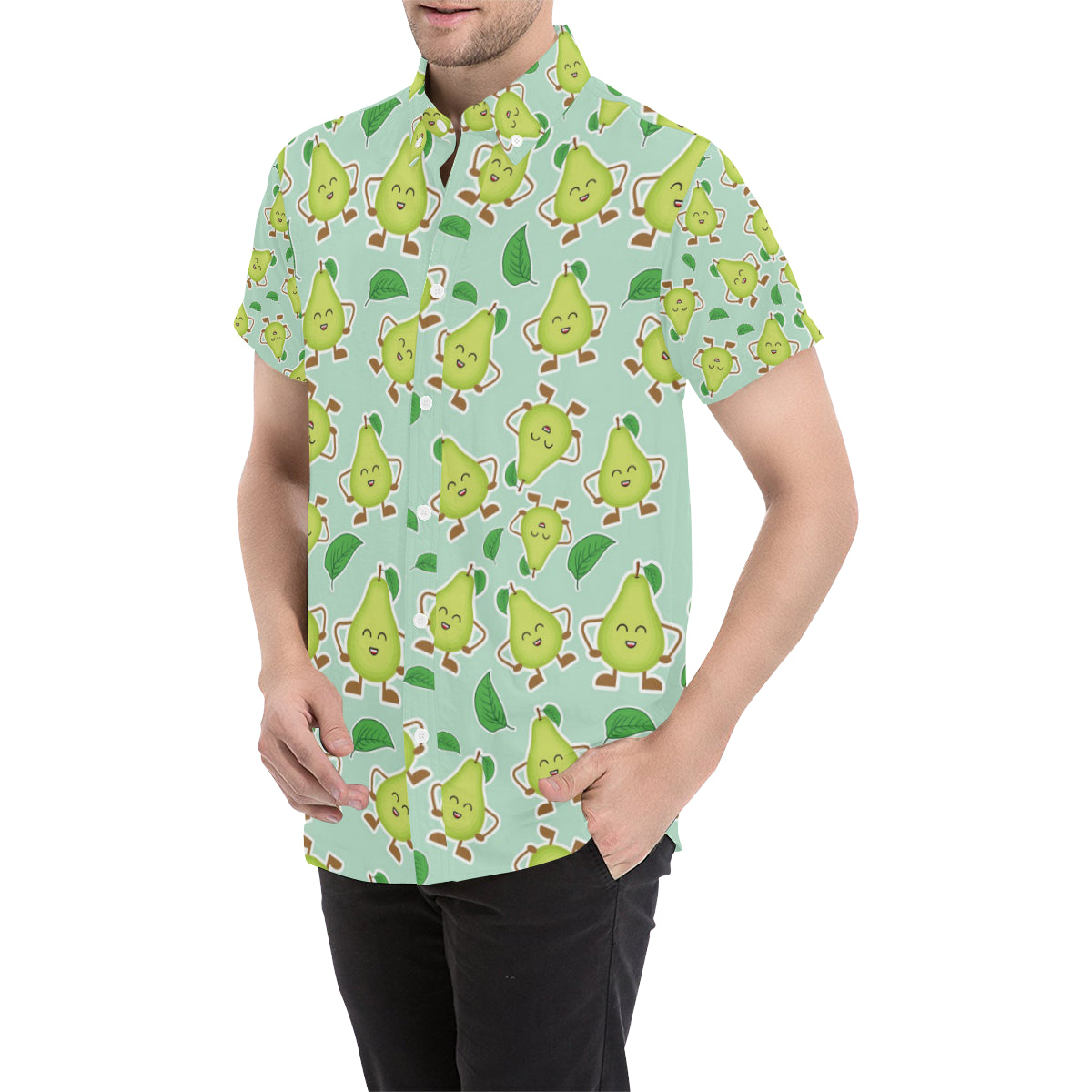 Avocado Pattern Print Design AC011 Men's Short Sleeve Button Up Shirt