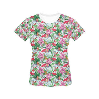 Tropical Flower Print Design LKS304 Women's  T-shirt