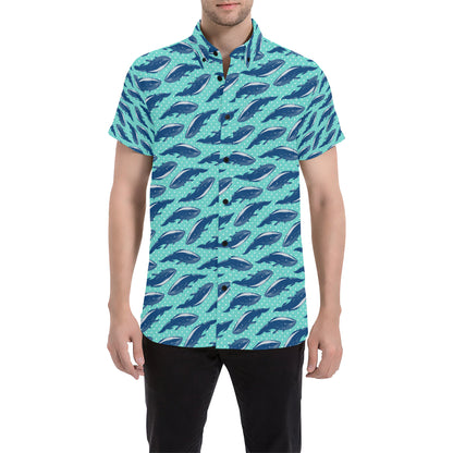 Whale Polka Dot Design Themed Print Men's Short Sleeve Button Up Shirt