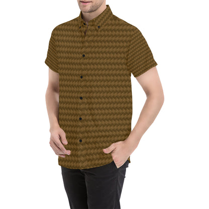Cable Knit Pattern Print Design 02 Men's Short Sleeve Button Up Shirt