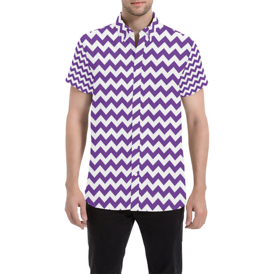 Chevron Purple Pattern Print Design 03 Men's Short Sleeve Button Up Shirt