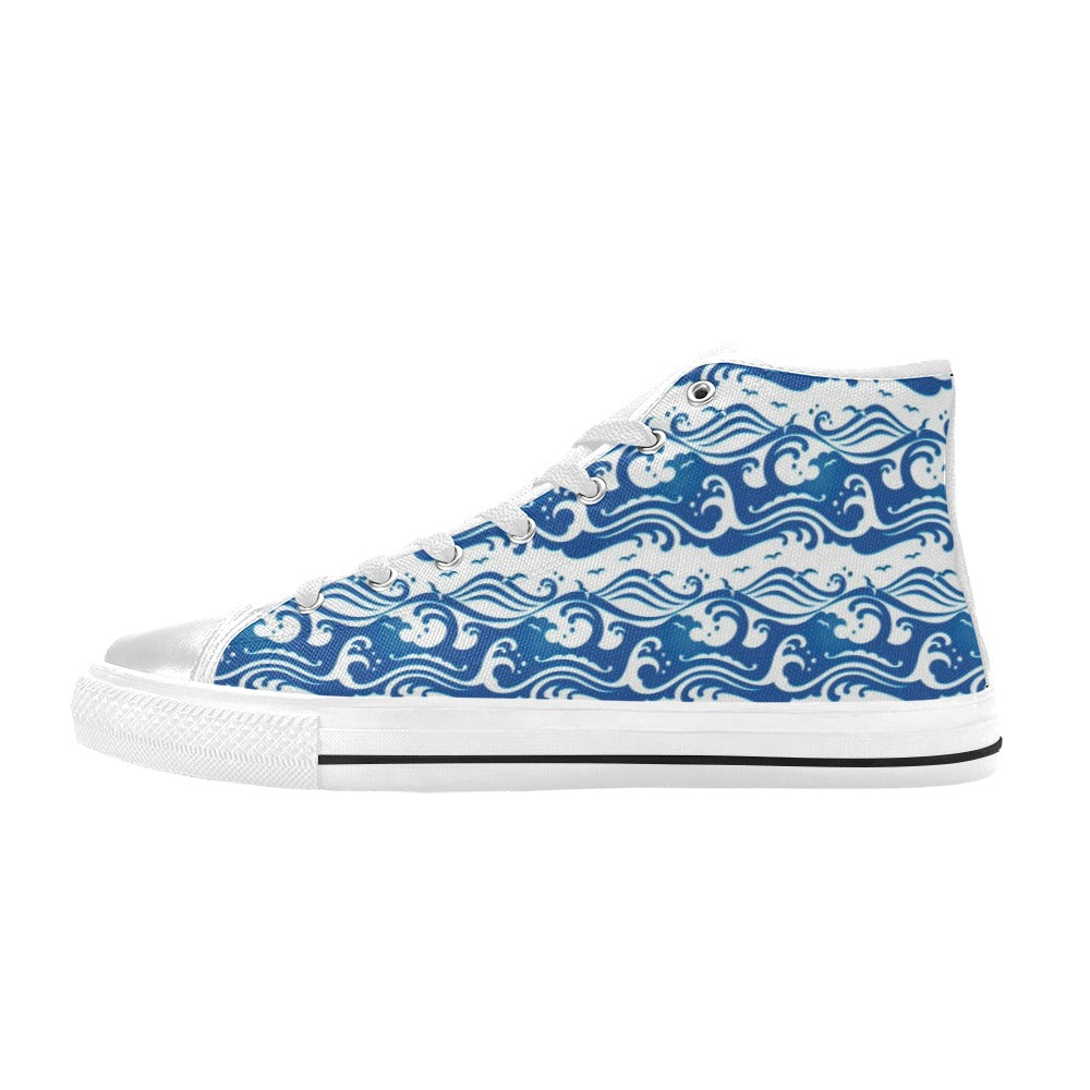 Wave Print Design LKS303 High Top Women's White Shoes