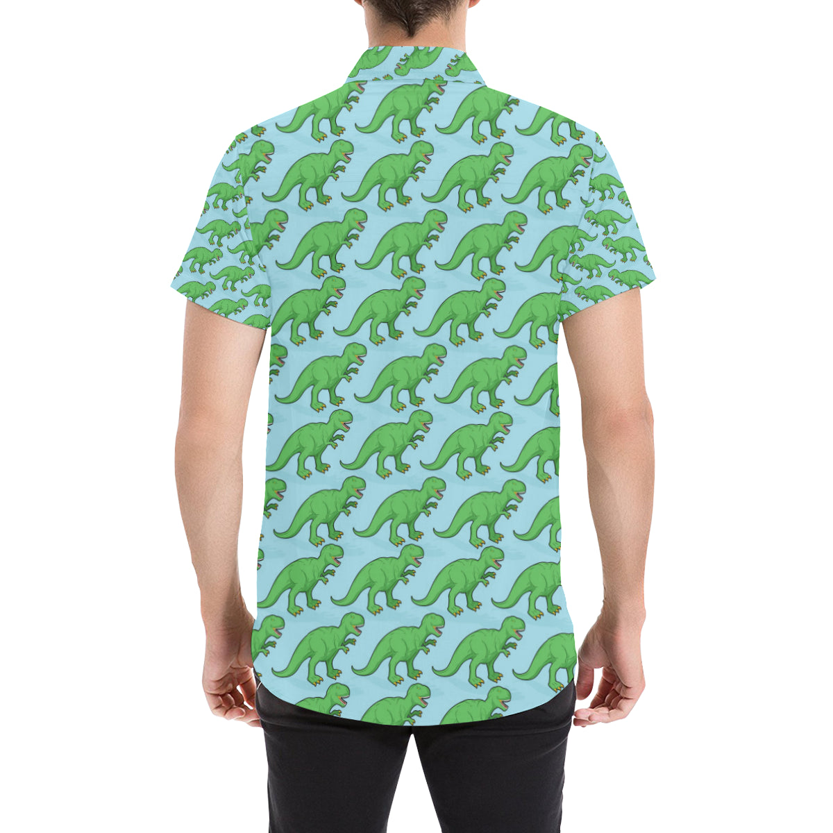 T Rex Pattern Print Design A01 Men's Short Sleeve Button Up Shirt