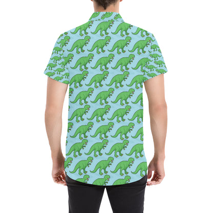 T Rex Pattern Print Design A01 Men's Short Sleeve Button Up Shirt