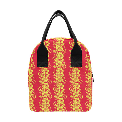 Orange Hibiscus Pattern Print Design HB018 Insulated Lunch Bag