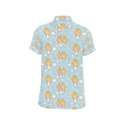 Angel Pattern Print Design 05 Men's Short Sleeve Button Up Shirt