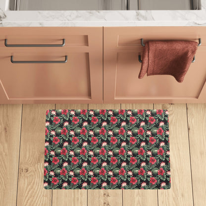 Flower Hawaiian Red Hibiscus Design Print Kitchen Mat