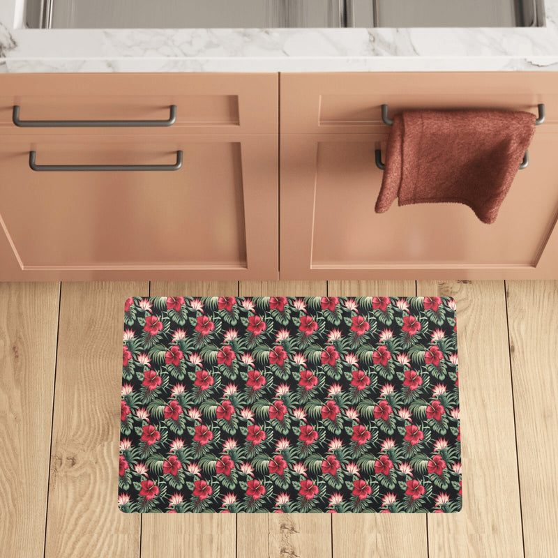 Flower Hawaiian Red Hibiscus Design Print Kitchen Mat