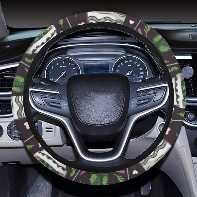 Cactus Pattern Print Design 03 Steering Wheel Cover with Elastic Edge