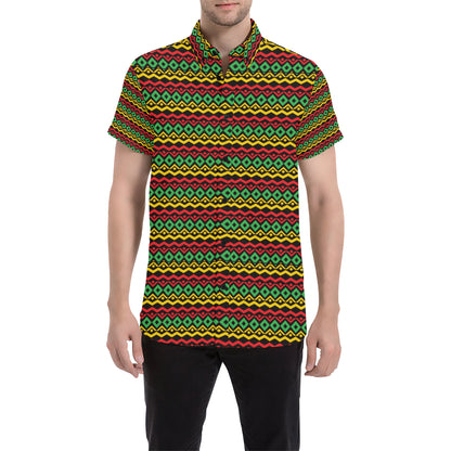 Rasta Reggae Color Themed Men's Short Sleeve Button Up Shirt