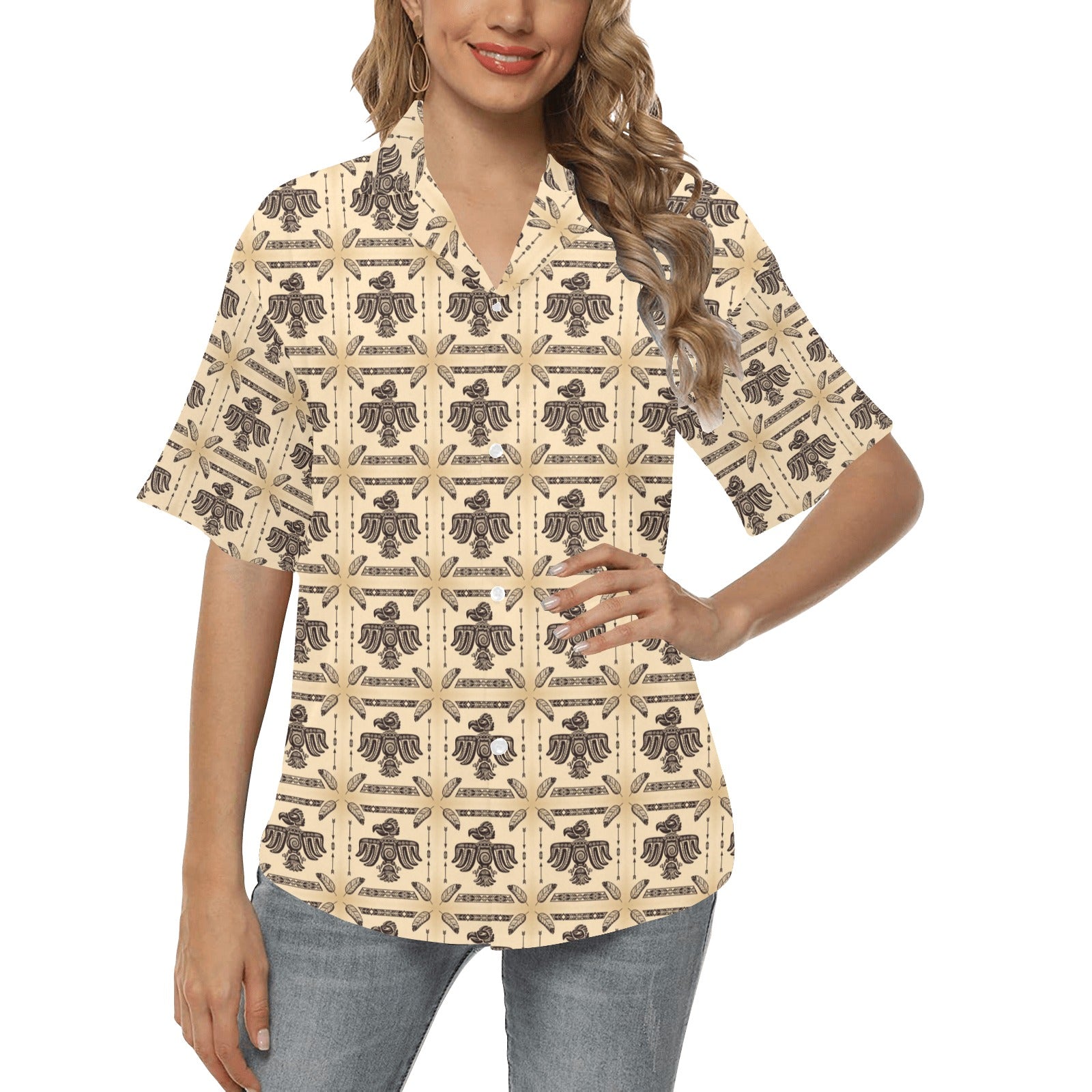 Native American Themed Design Print Women's Hawaiian Shirt