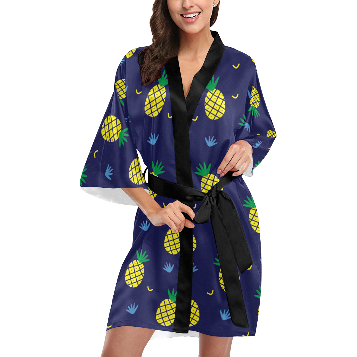 Pineapple Pattern Print Design A01 Women's Short Kimono