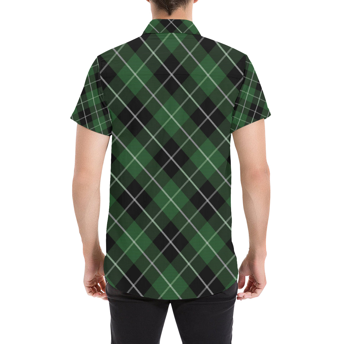 Plaid Green Pattern Print Design A05 Men's Short Sleeve Button Up Shirt