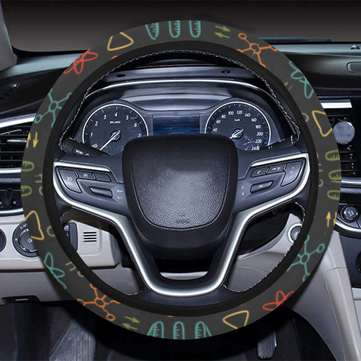 Chemical Pattern Print Design 03 Steering Wheel Cover with Elastic Edge