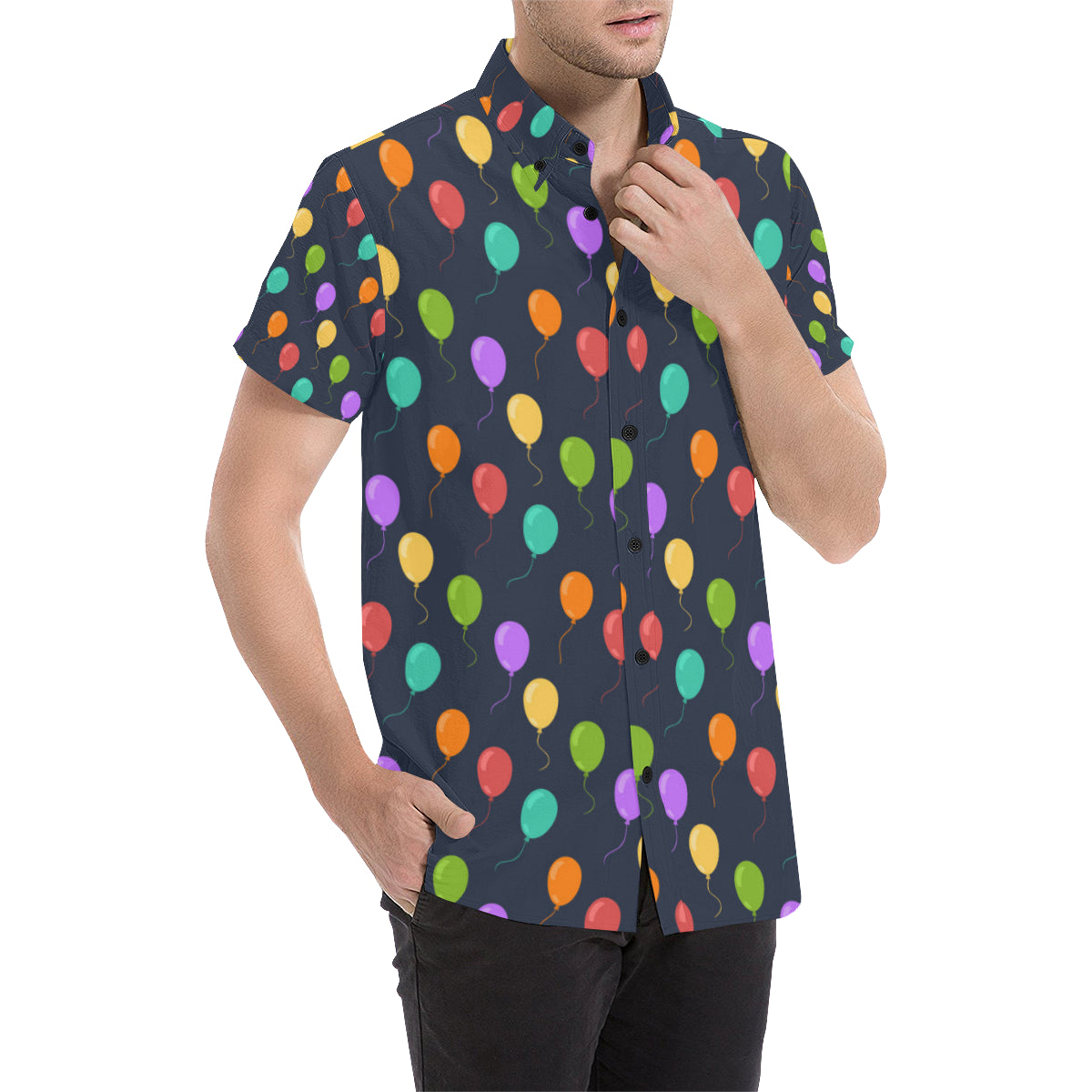 Ballon Colorful Pattern Print Design 03 Men's Short Sleeve Button Up Shirt