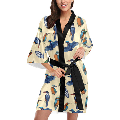 Kingfisher Bird Pattern Print Design 04 Women's Short Kimono