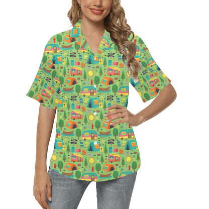 Camping Camper Pattern Print Design 04 Women's Hawaiian Shirt