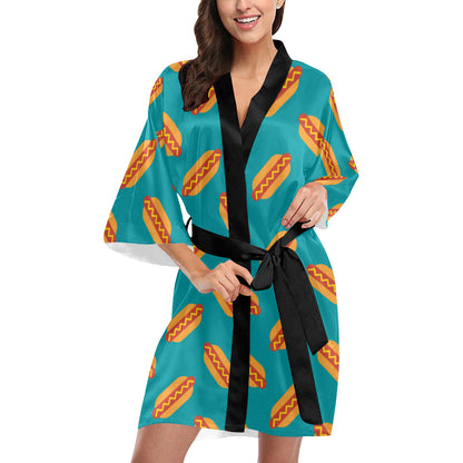 Hot Dog Pattern Print Design 03 Women's Short Kimono