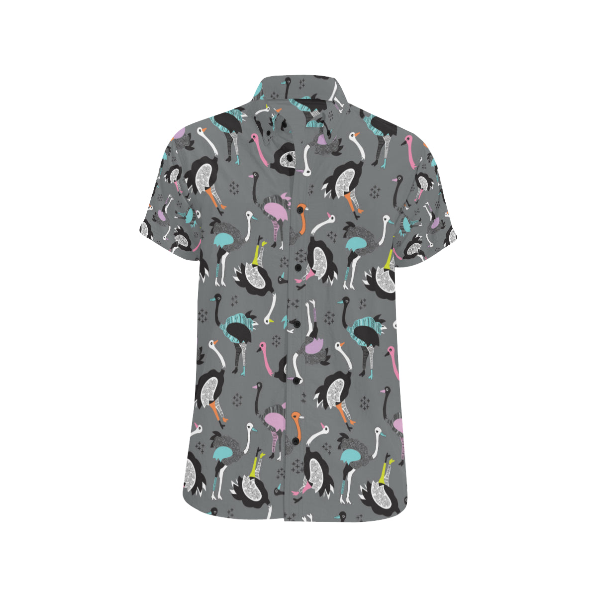 Ostrich Pattern Print Design 01 Men's Short Sleeve Button Up Shirt