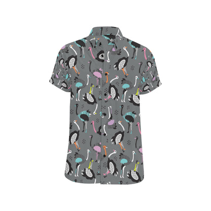 Ostrich Pattern Print Design 01 Men's Short Sleeve Button Up Shirt
