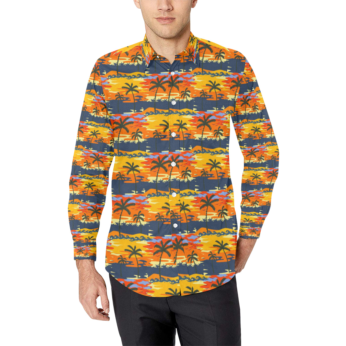 Palm Tree Pattern Print Design PT010 Men's Long Sleeve Shirt