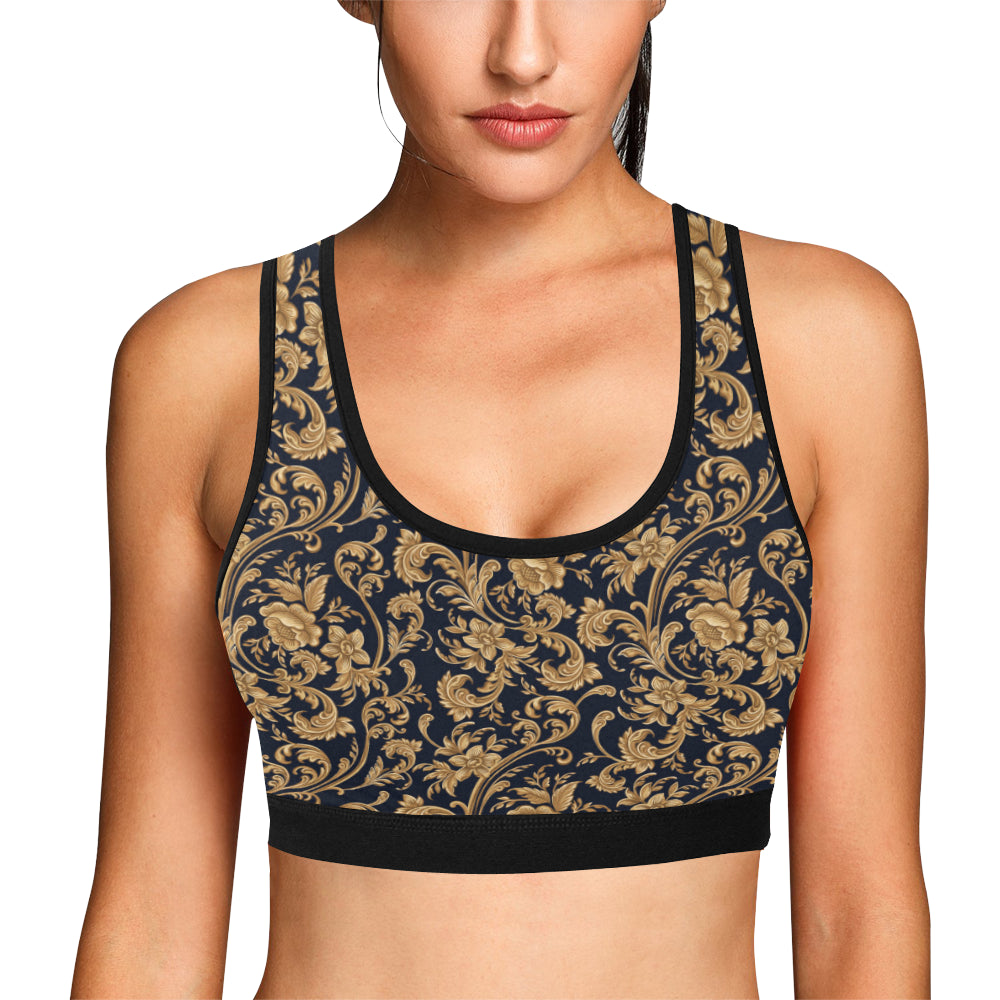 Baroque Golden Pattern Print Design 03 Sports Bra