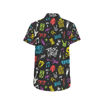 Rock and Roll Pattern Print Design A02 Men's Short Sleeve Button Up Shirt