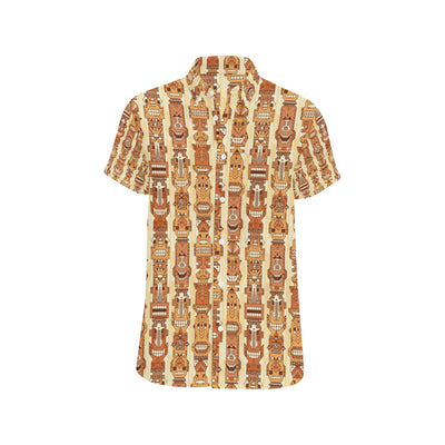 Tiki Orange Vertical Pattern Men's Short Sleeve Button Up Shirt