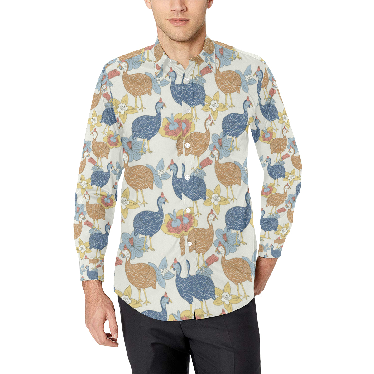 Guinea Fowl Pattern Print Design 01 Men's Long Sleeve Shirt