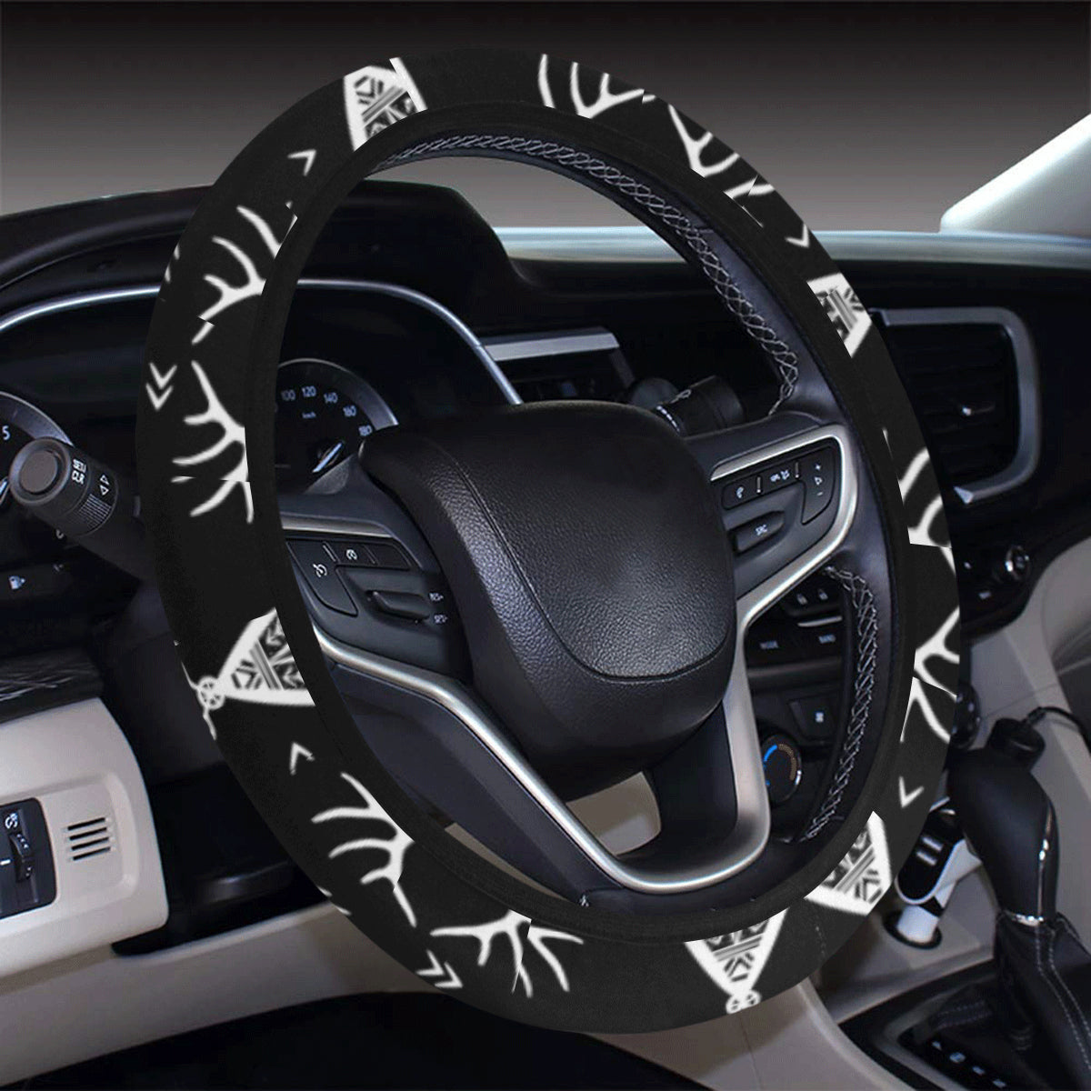 Deer Native Indian Print Pattern Steering Wheel Cover with Elastic Edge