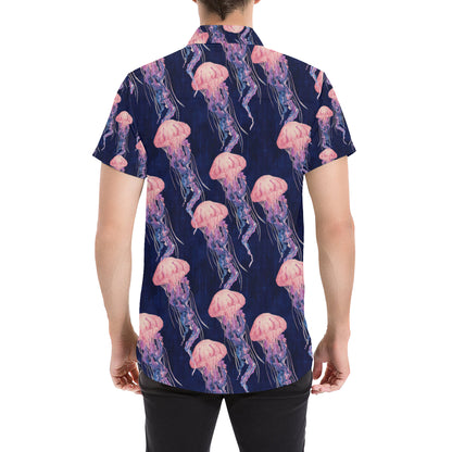 Jellyfish Pattern Print Design 03 Men's Short Sleeve Button Up Shirt